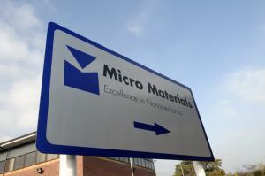Sign showing way into HQ of Micro Materials Ltd in Wrexham